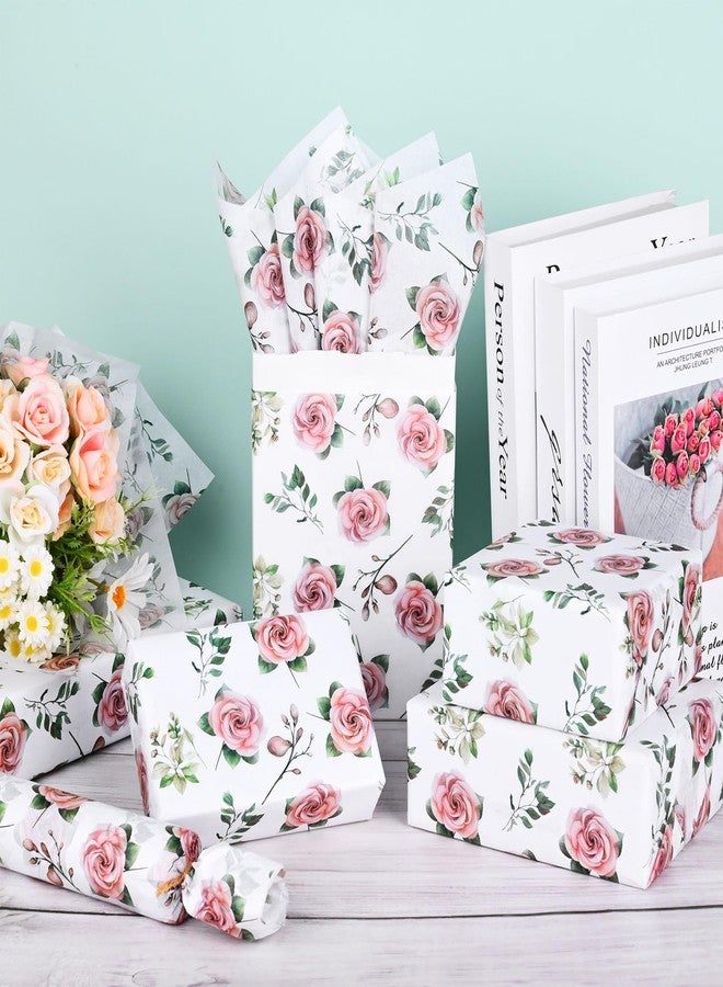 Bolsome 100 Sheets 20 * 14 Inches Pink Rose Floral Tissue Paper for Gift Bags Vintage Spring Flowers Patterned Tissue Paper for Gift Wrapping for Wedding Valentine's Day Anniversary DIY Craft - Image 3
